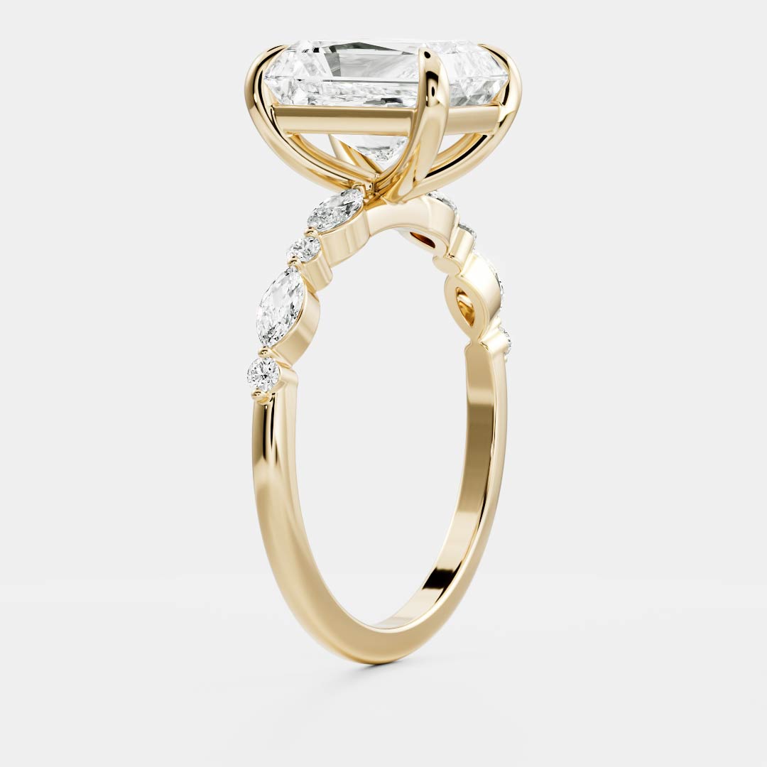 2.0CT Radiant Lab Grown Diamond With Marquise And Round Pave Engagement Ring
