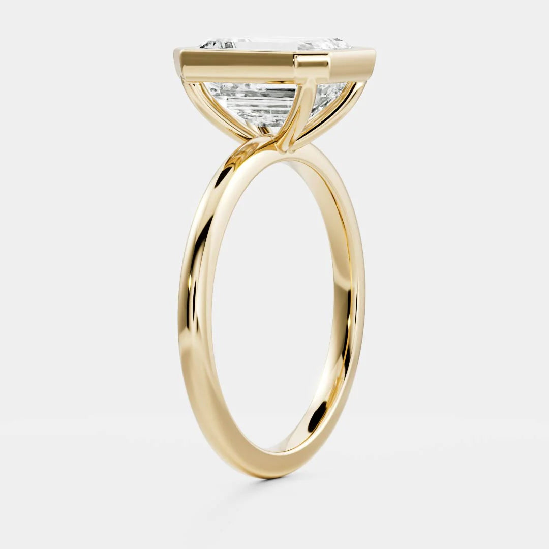 2.0CT Bezel Set Emerald Cut Lab Grown Diamond Solitaire Engagement Ring