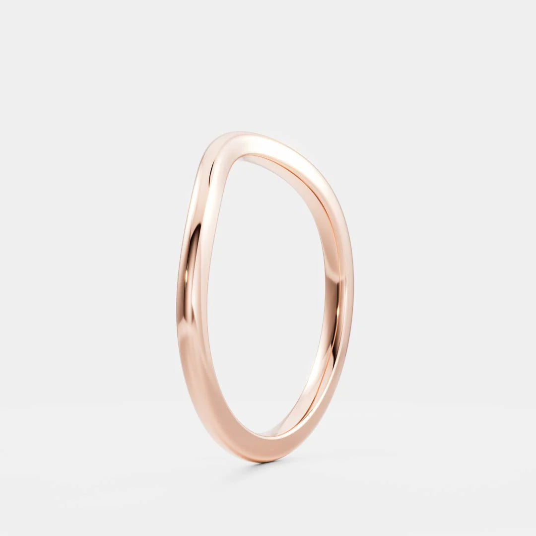 14K Solid Gold Plain Classic Curved Wedding Band
