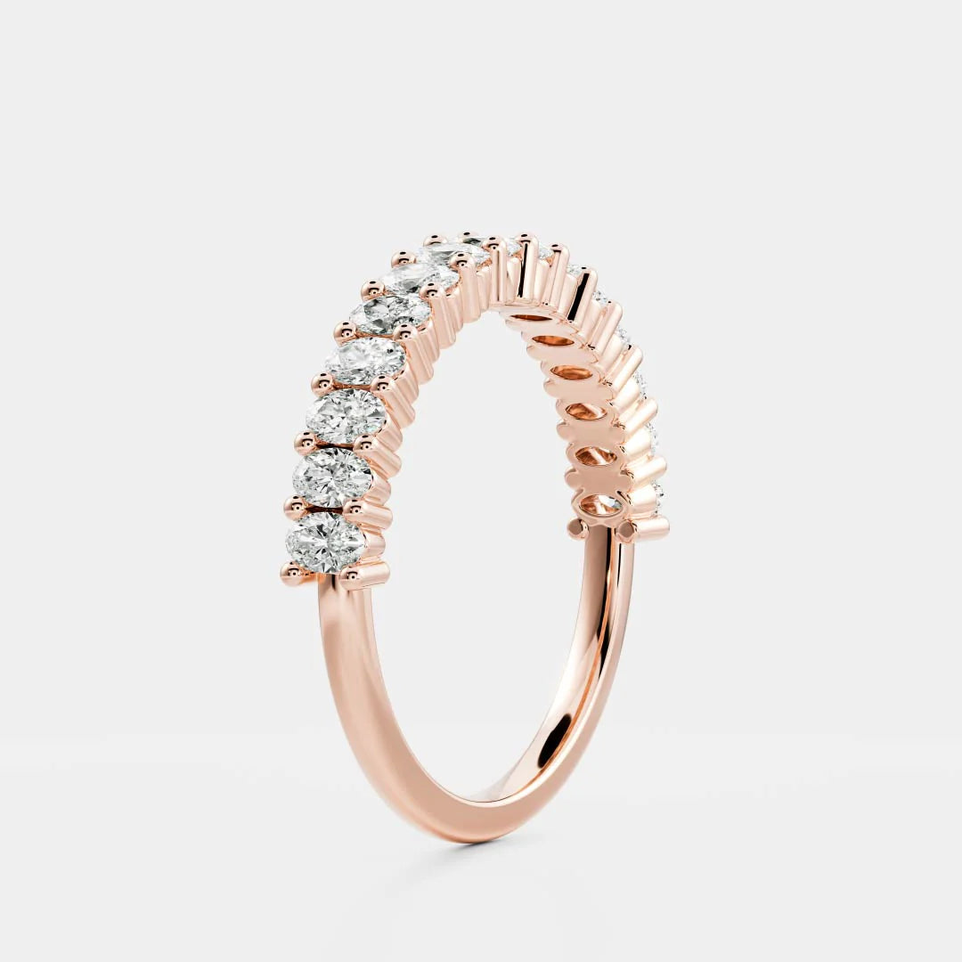 Oval Lab Grown Diamond Half Eternity Pave Wedding Band