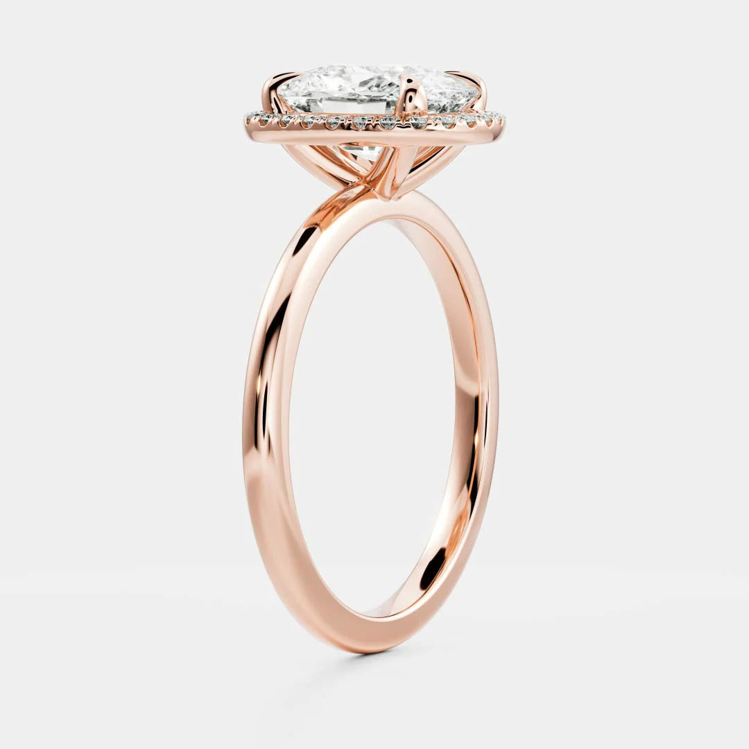 1.0CT Elongated Cushion Lab Grown Diamond Halo Solitaire Engagement Ring