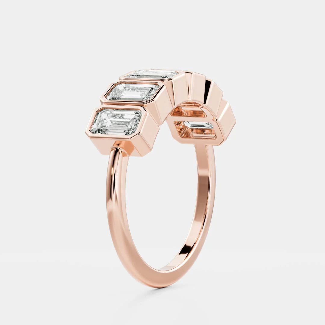 Emerald Cut Lab Grown Diamond Bezel Wedding Band