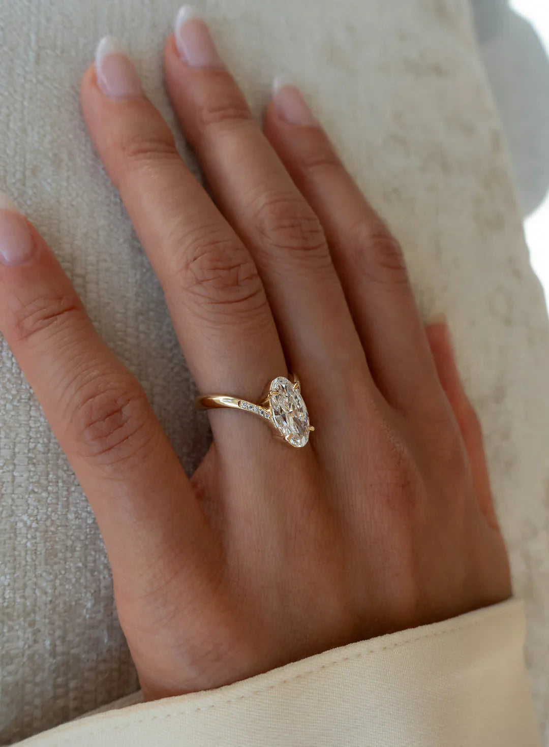 2.0CT Oval Lab Grown Diamond Unique Ring With Open Cuff Band