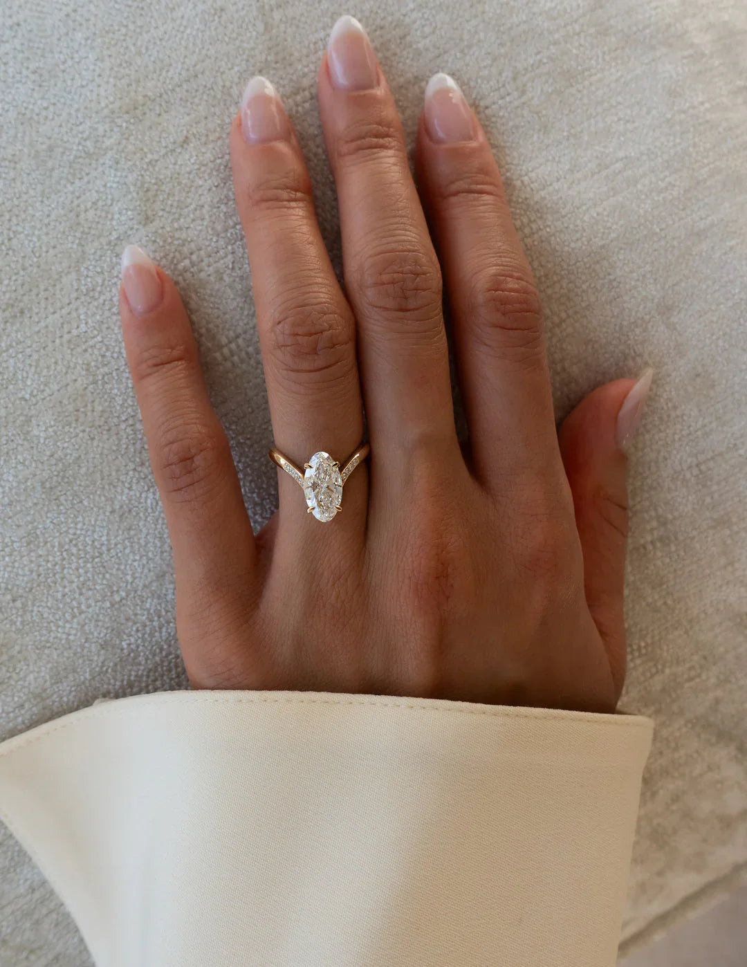 2.0CT Oval Lab Grown Diamond Unique Ring With Open Cuff Band