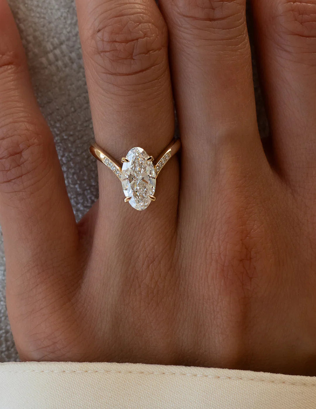 2.0CT Oval Lab Grown Diamond Unique Ring With Open Cuff Diamond Band