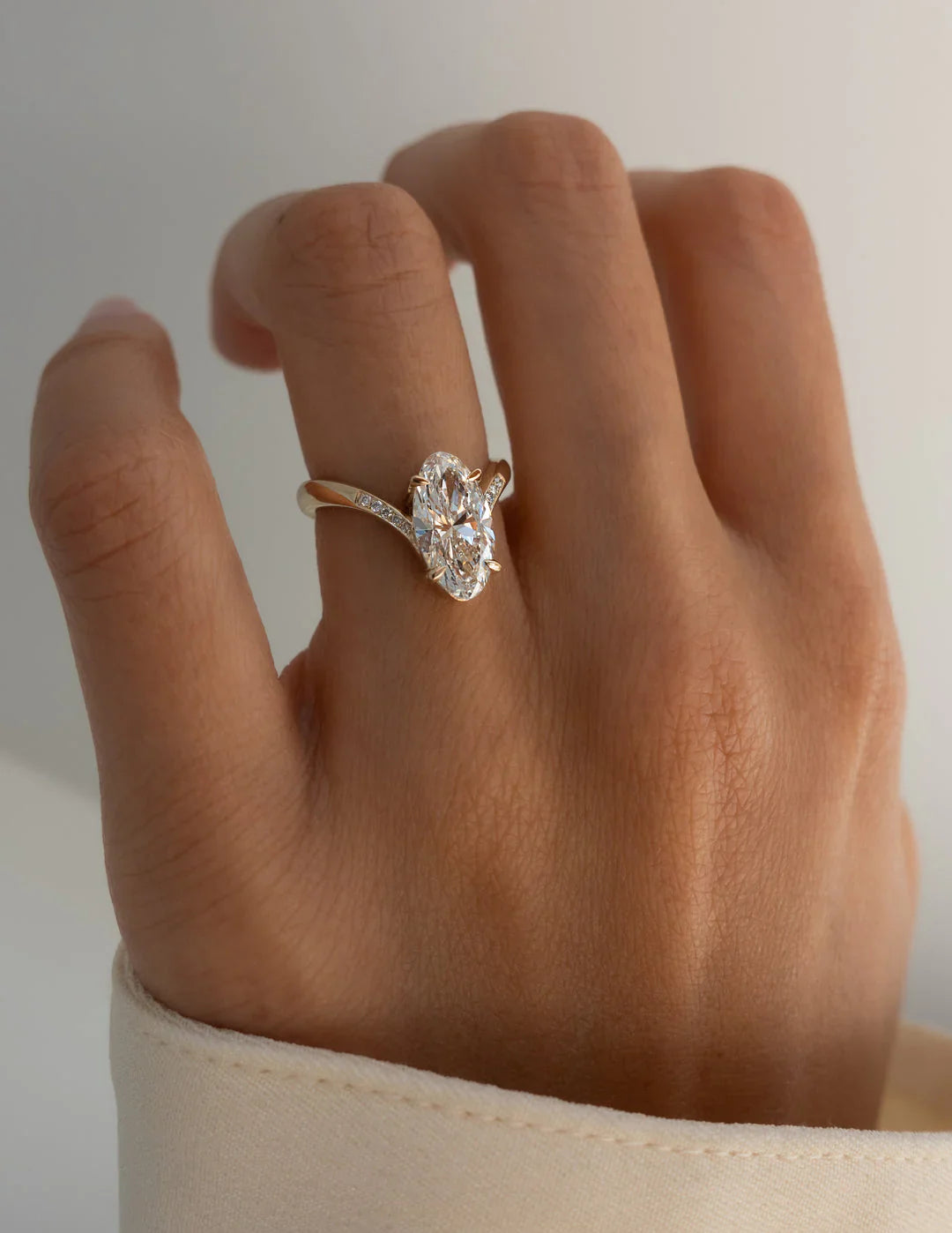 2.0CT Oval Lab Grown Diamond Unique Ring With Open Cuff Band