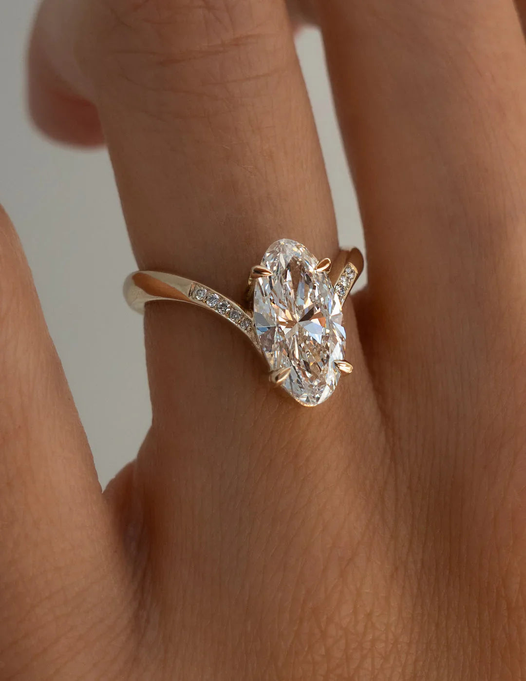 2.0CT Oval Lab Grown Diamond Unique Ring With Open Cuff Diamond Band