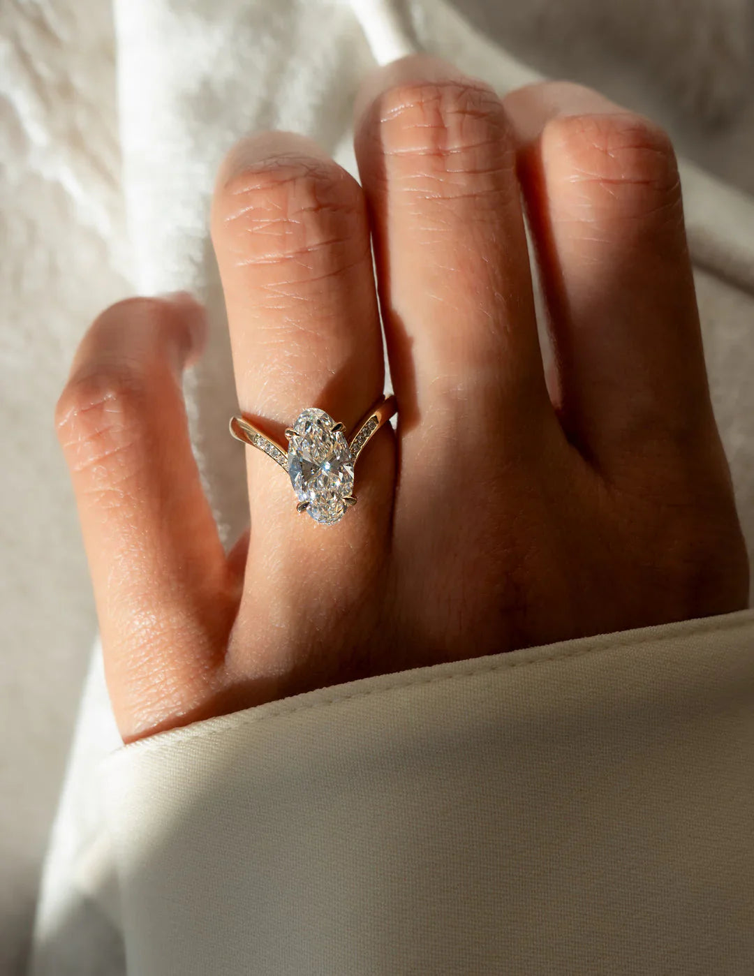 2.0CT Oval Lab Grown Diamond Unique Ring With Open Cuff Band
