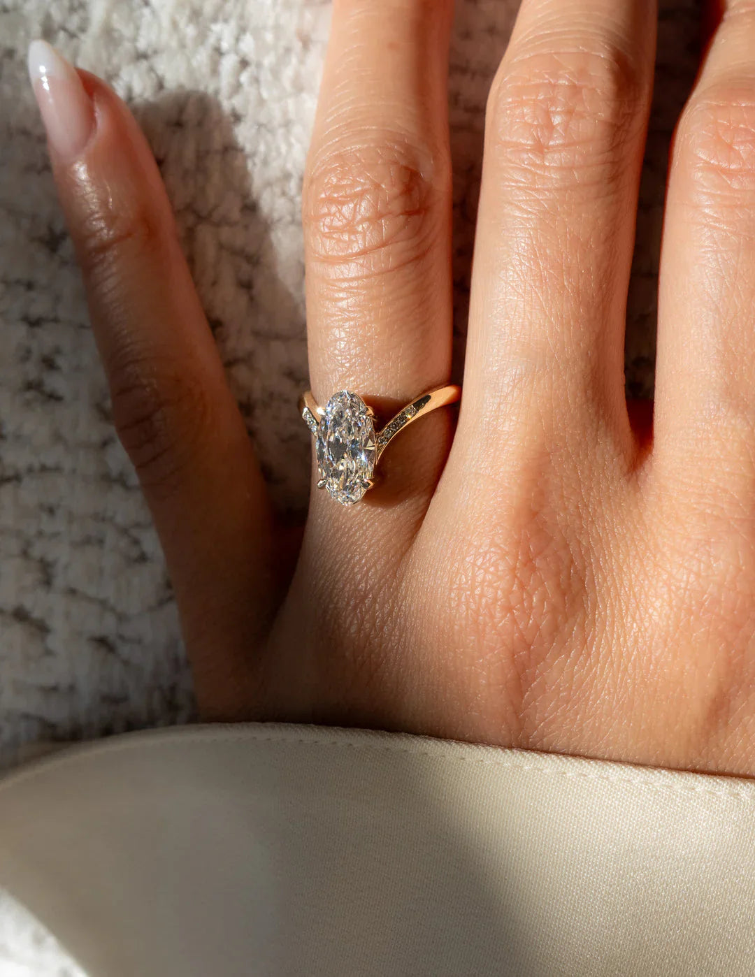 2.0CT Oval Lab Grown Diamond Unique Ring With Open Cuff Band