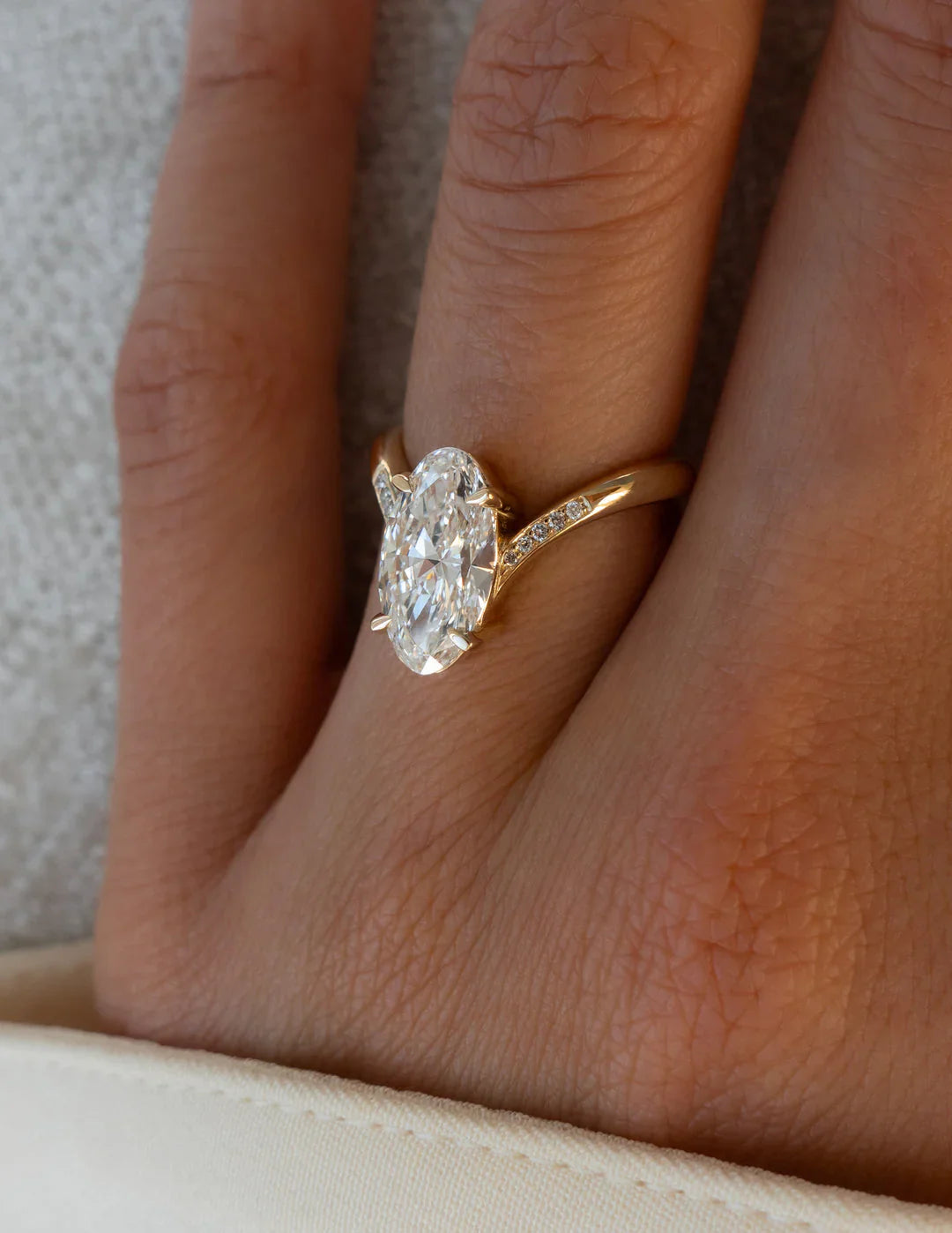 2.0CT Oval Lab Grown Diamond Unique Ring With Open Cuff Band