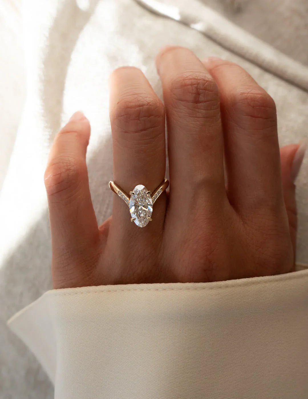 2.0CT Oval Lab Grown Diamond Unique Ring With Open Cuff Band