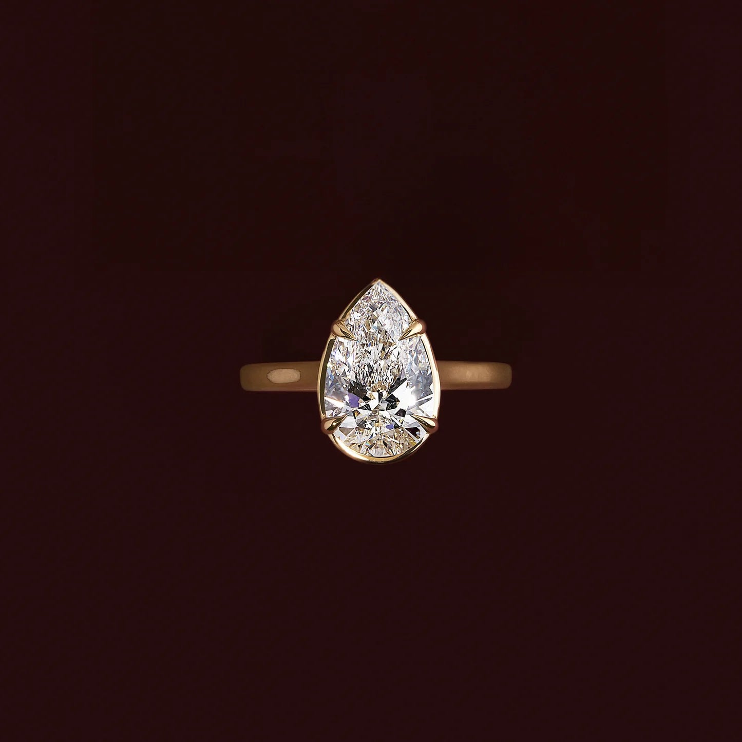 2.50CT Bezel Set Pear Cut Lab Grown Diamond Solitaire Engagement Ring