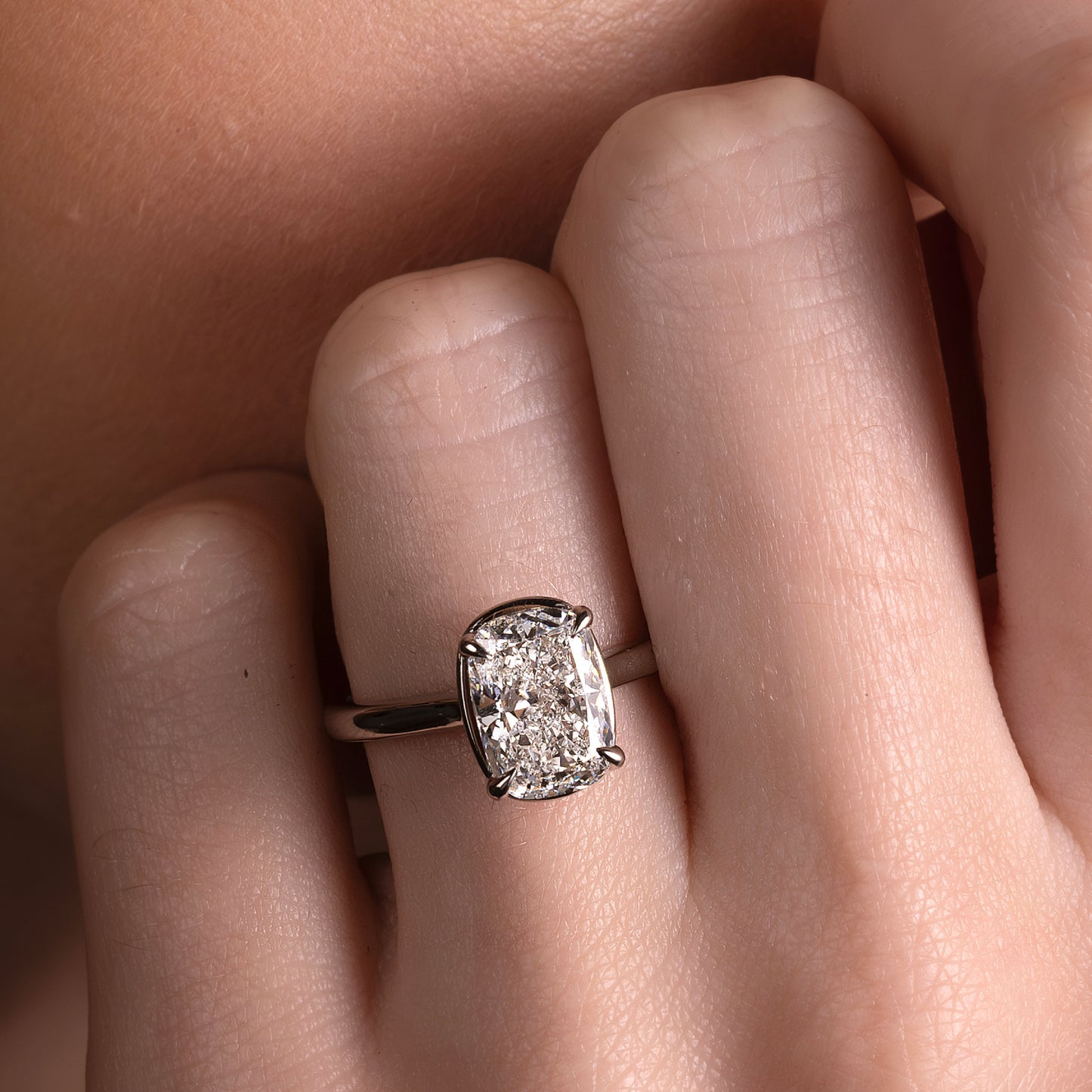 1.50CT Bezel Set Elongated Cushion Cut Lab Grown Diamond Solitaire Engagement Ring