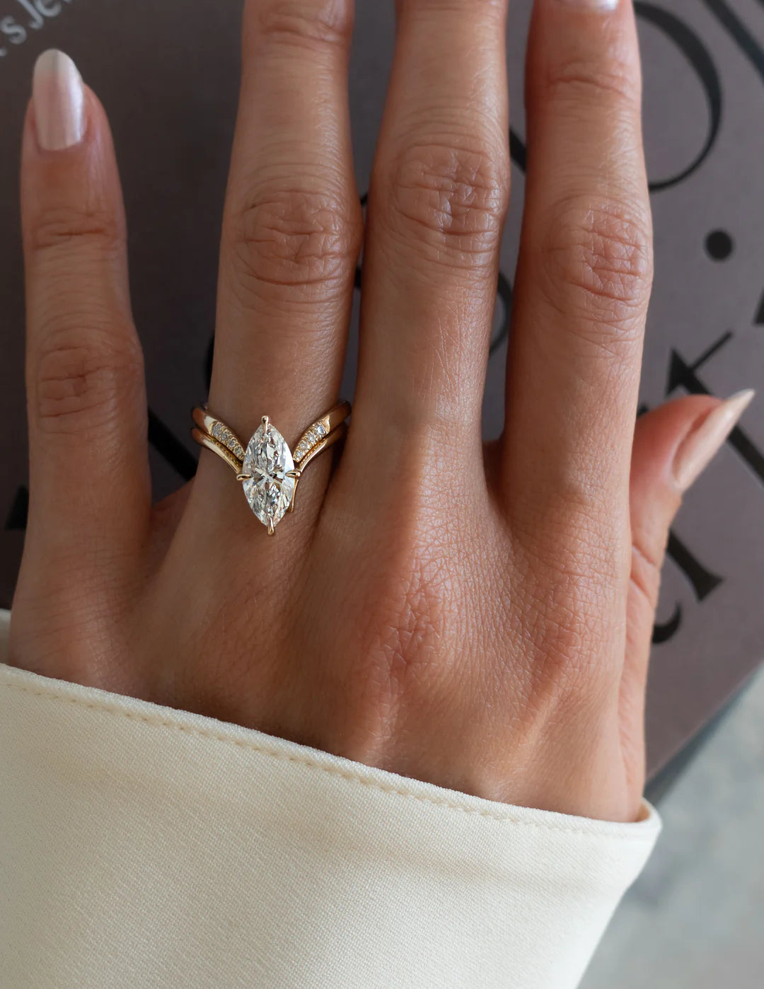 2.0CT Marquise Lab Grown Diamond Unique Ring With Open Cuff Band