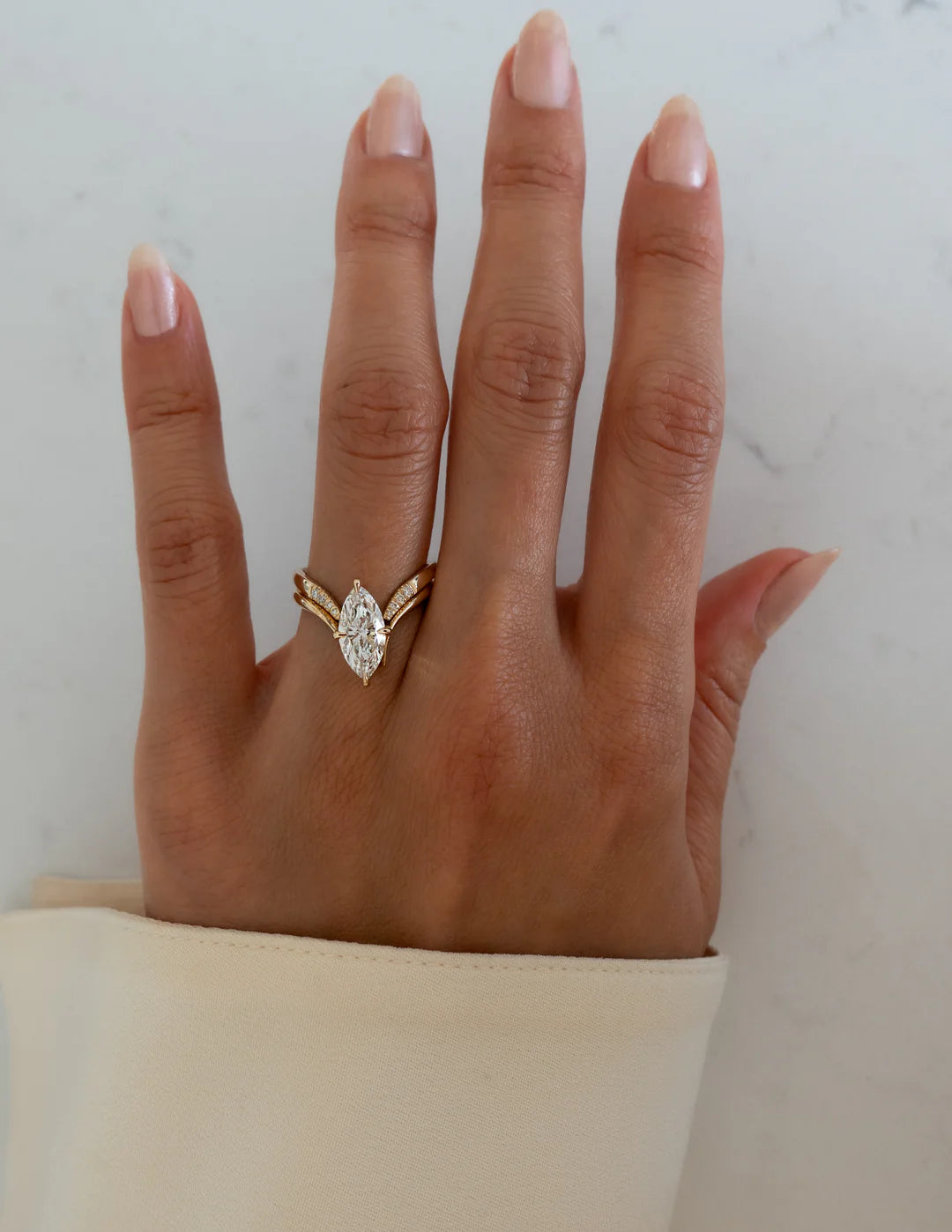 2.0CT Marquise Lab Grown Diamond Unique Ring With Open Cuff Band