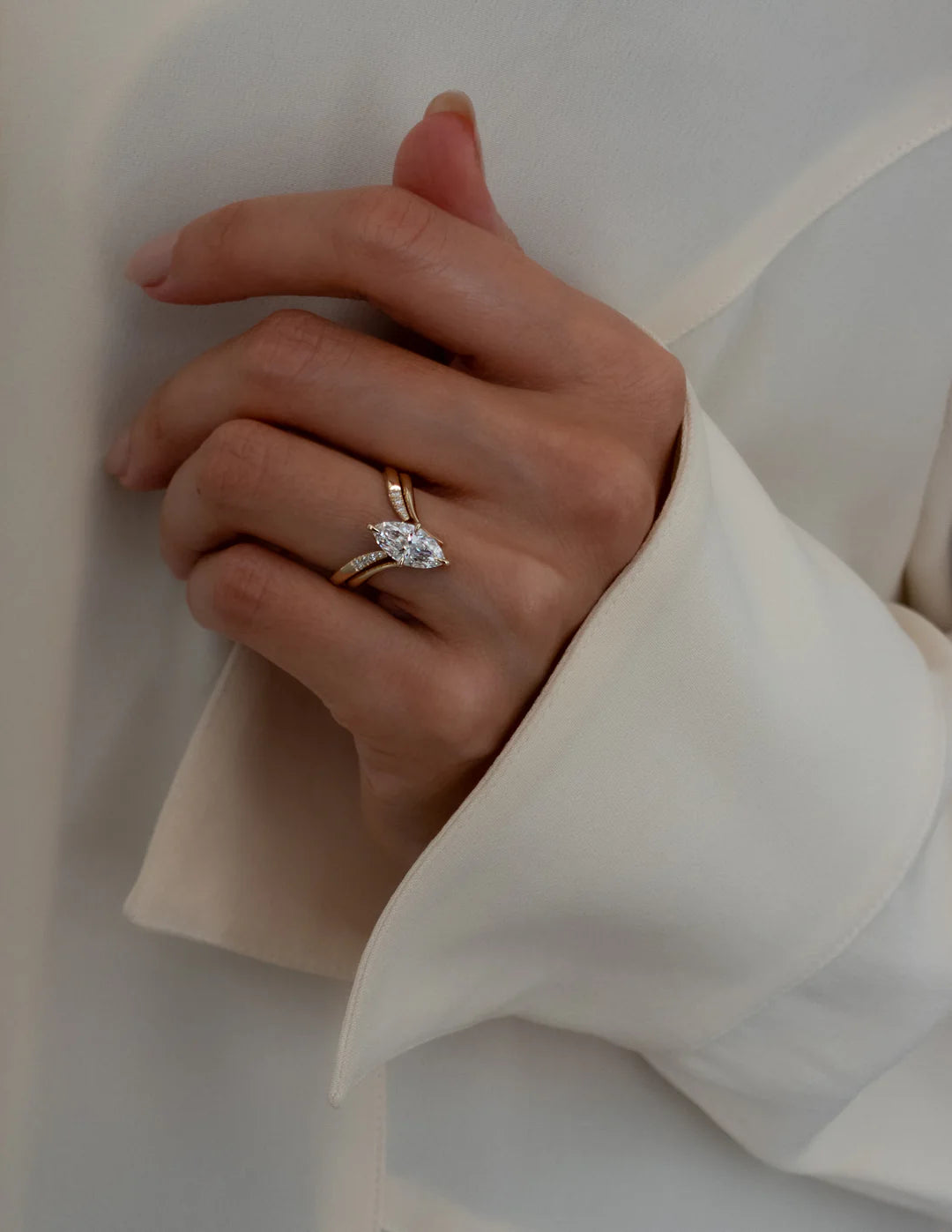 2.0CT Marquise Lab Grown Diamond Unique Ring With Open Cuff Band