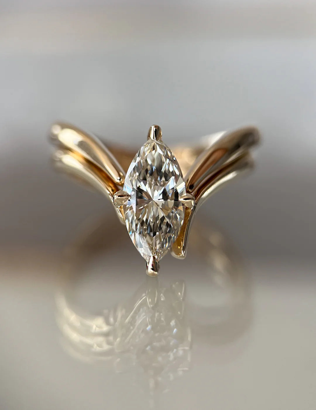 2.0CT Marquise Lab Grown Diamond Unique Ring With Matching Band