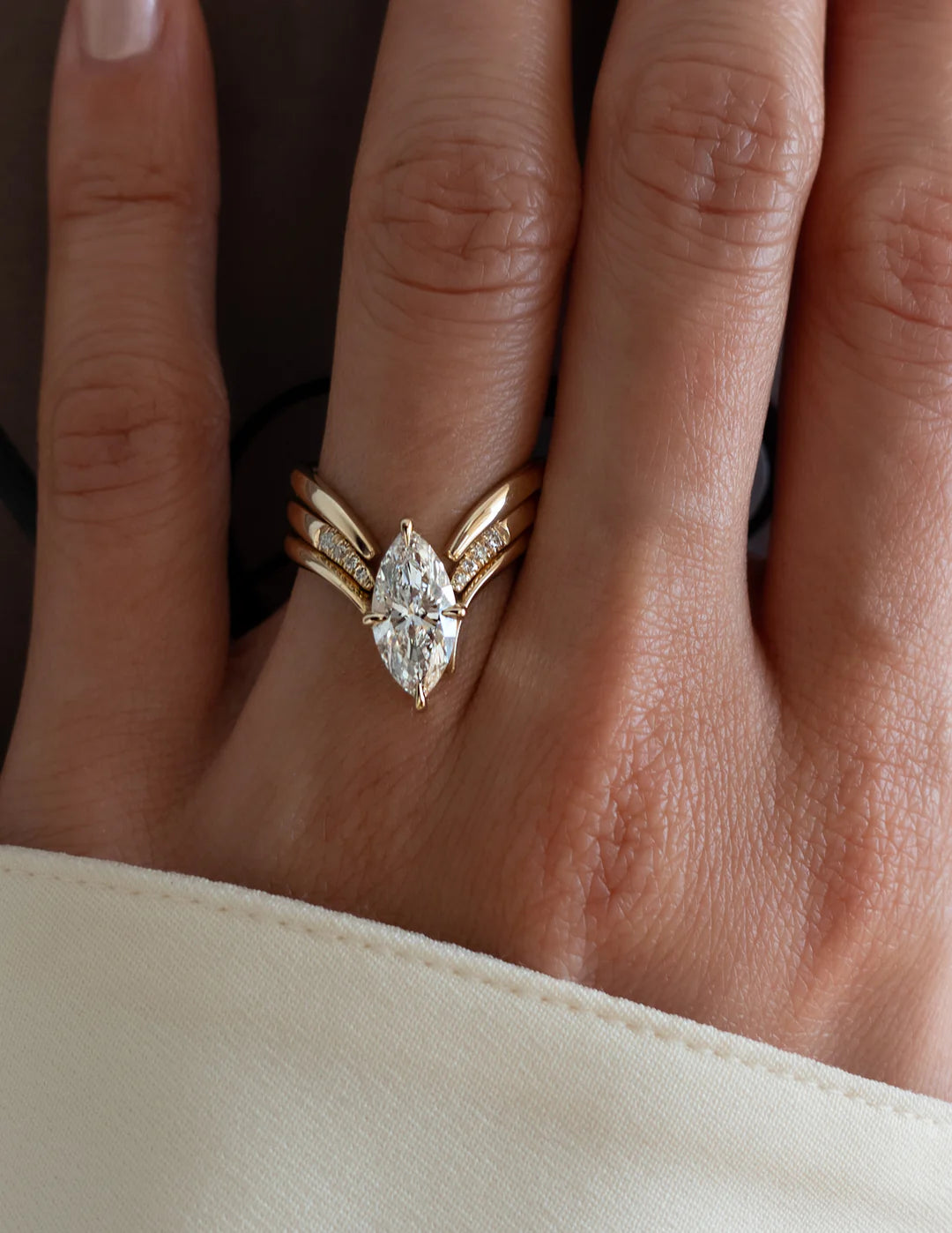 2.0CT Marquise Lab Grown Diamond Unique Ring With Open Cuff Double Band