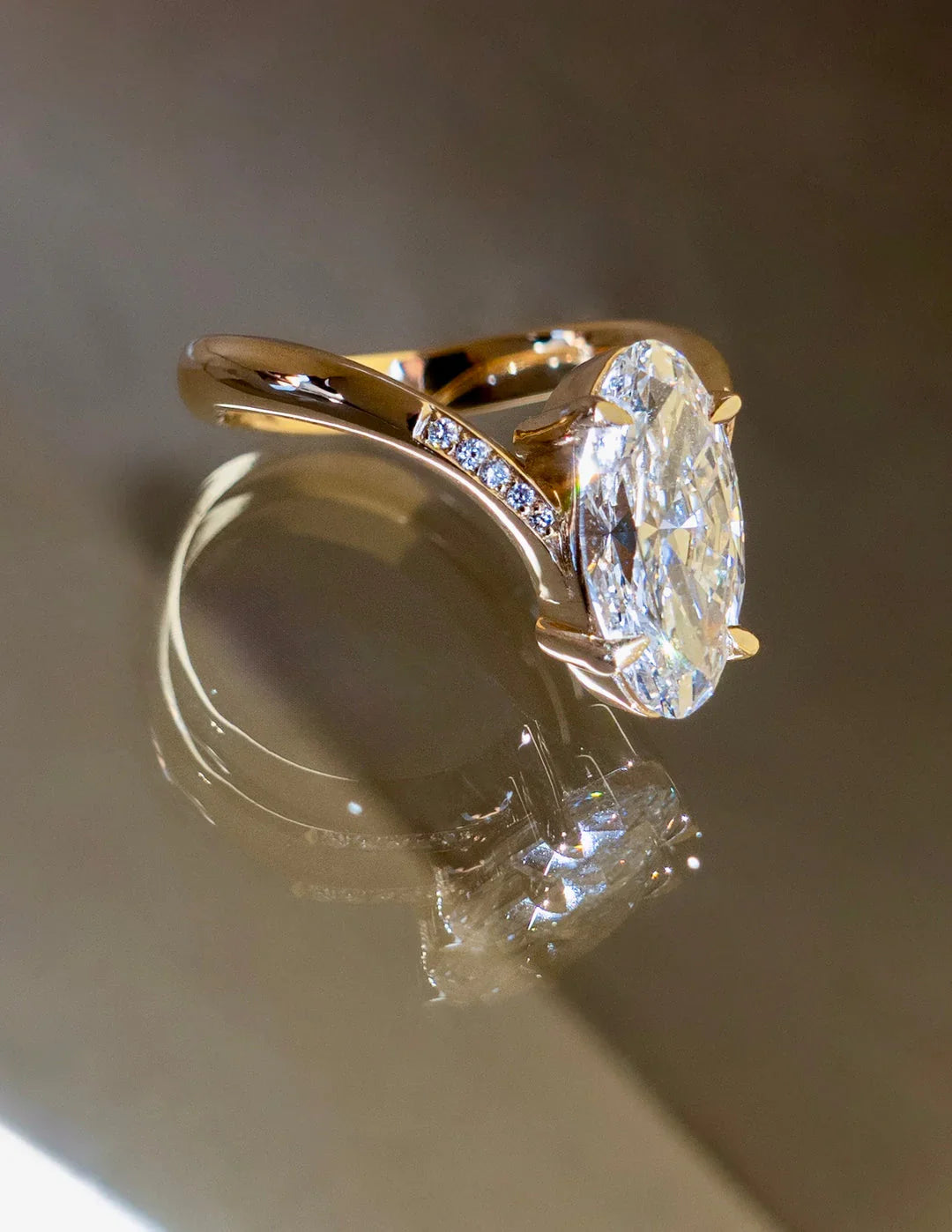 2.0CT Oval Lab Grown Diamond Unique Ring With Open Cuff Band