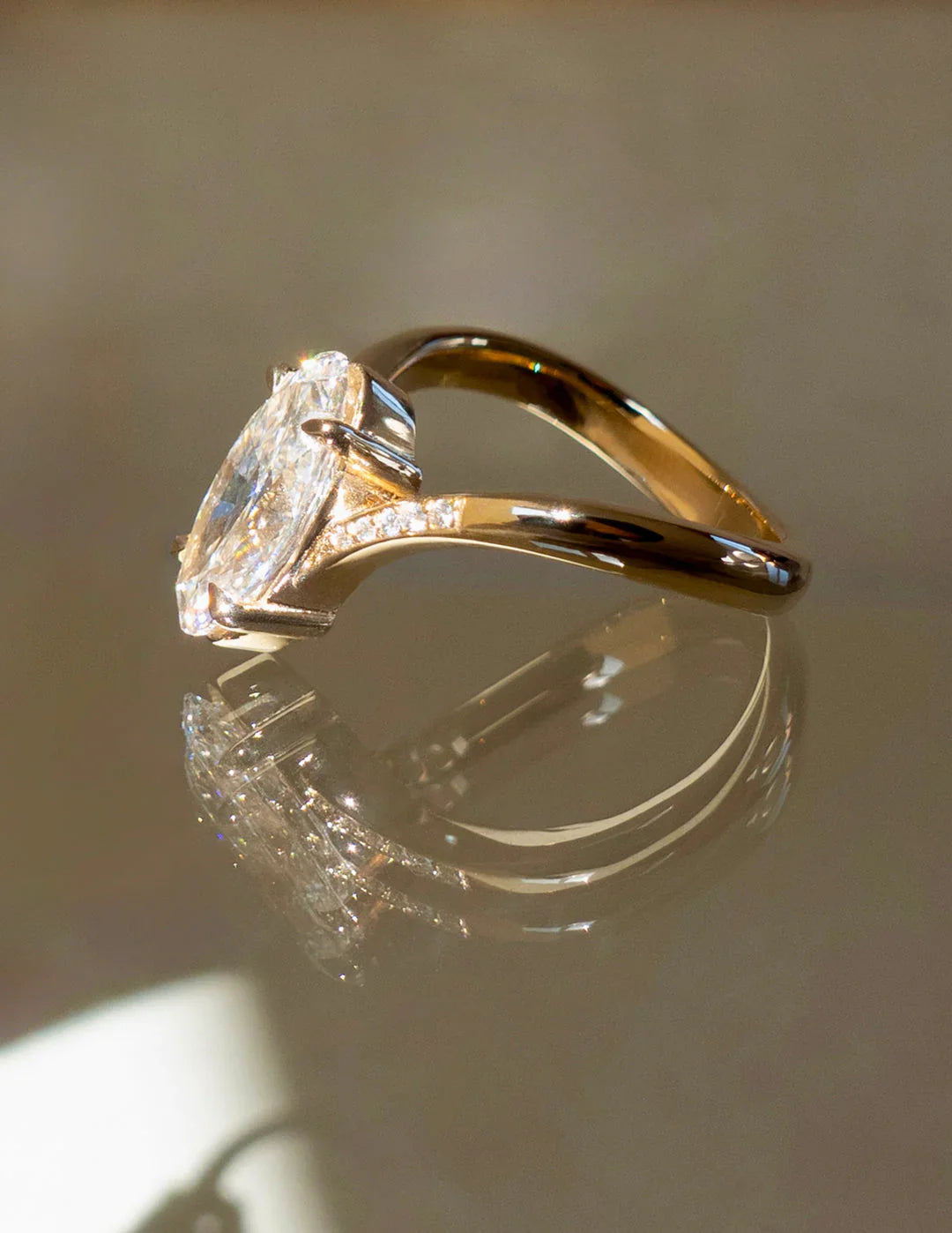 2.0CT Oval Lab Grown Diamond Unique Ring With Open Cuff Band