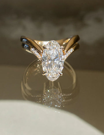 2.0CT Oval Lab Grown Diamond Unique Ring With Open Cuff Band