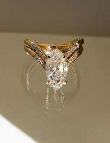 2.0CT Oval Lab Grown Diamond Unique Ring With Open Cuff Diamond Band