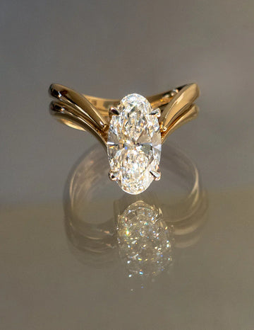 2.0CT Oval Cut Lab Grown Diamond Unique Ring With Open Cuff Band