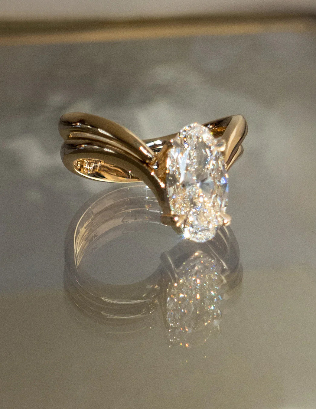 2.0CT Oval Cut Lab Grown Diamond Unique Ring With Open Cuff Band