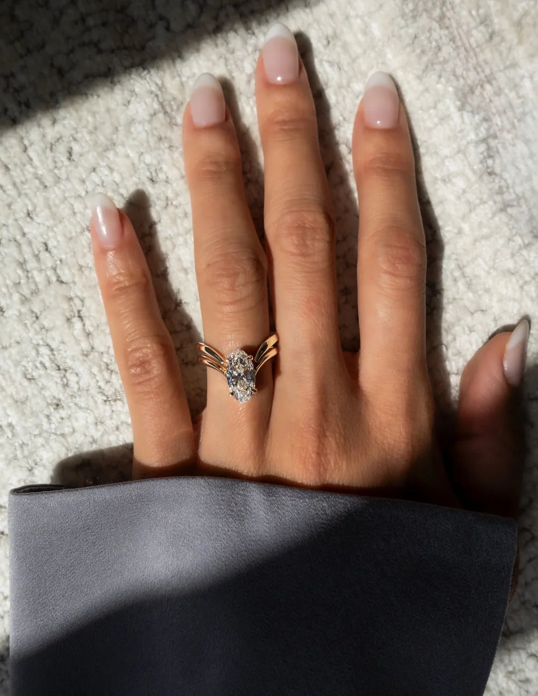 2.0CT Oval Cut Lab Grown Diamond Unique Ring With Open Cuff Band