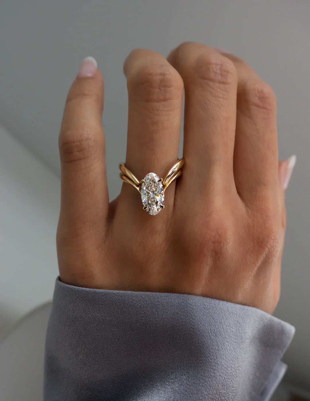 2.0CT Oval Cut Lab Grown Diamond Unique Ring With Open Cuff Band