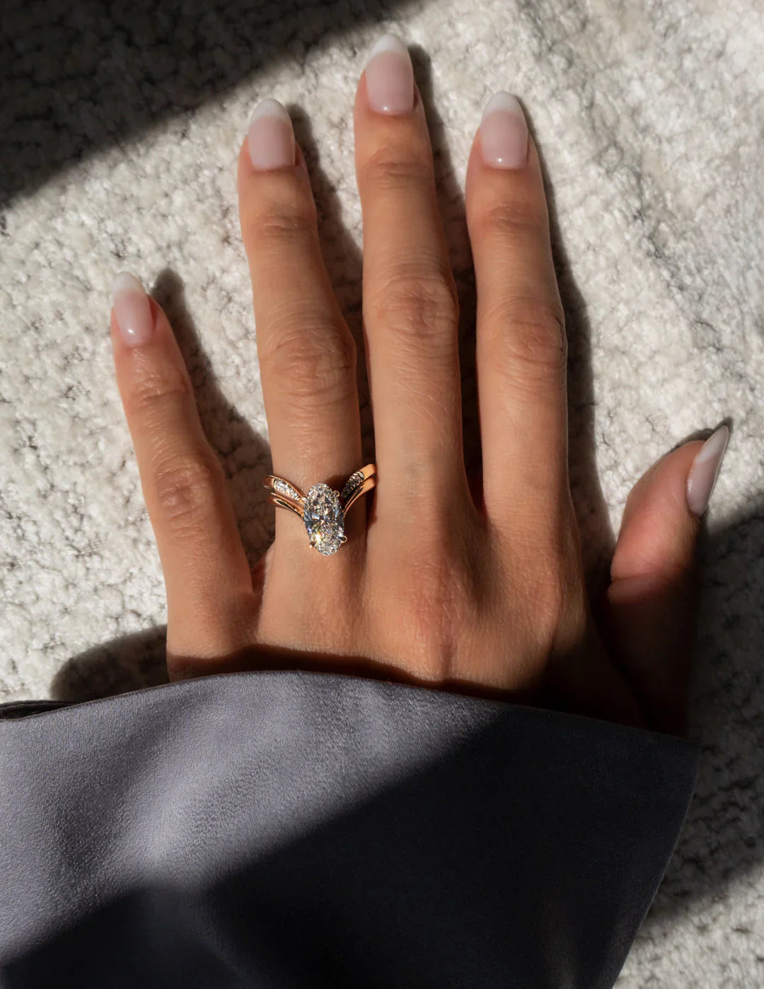2.0CT Oval Lab Grown Diamond Unique Ring With Open Cuff Diamond Band