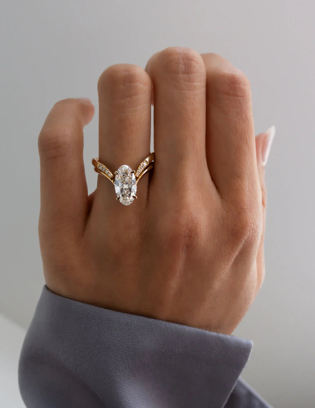 2.0CT Oval Lab Grown Diamond Unique Ring With Open Cuff Diamond Band