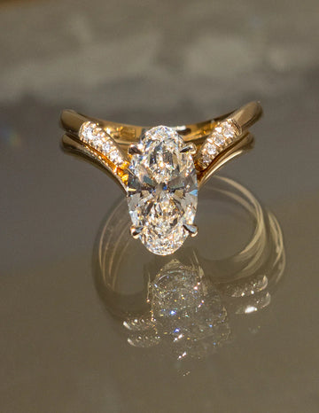 2.0CT Oval Lab Grown Diamond Unique Ring With Open Cuff Diamond Band
