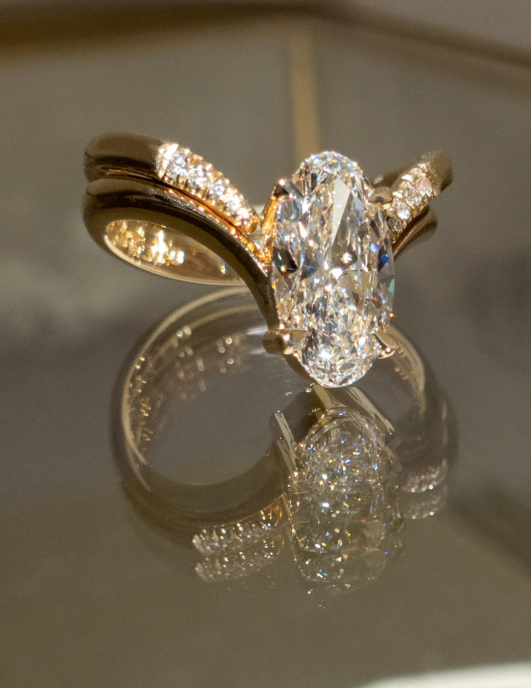 2.0CT Oval Lab Grown Diamond Unique Ring With Open Cuff Diamond Band