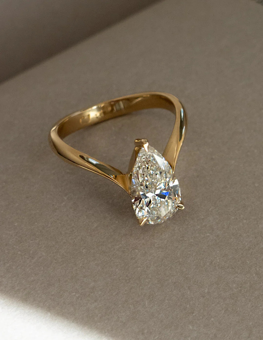 2.0CT Pear Lab Grown Diamond Unique Ring With Open Cuff Band