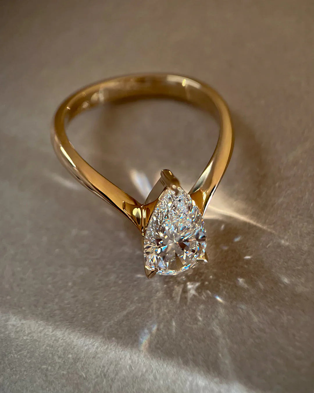 2.0CT Pear Lab Grown Diamond Unique Ring With Open Cuff Band