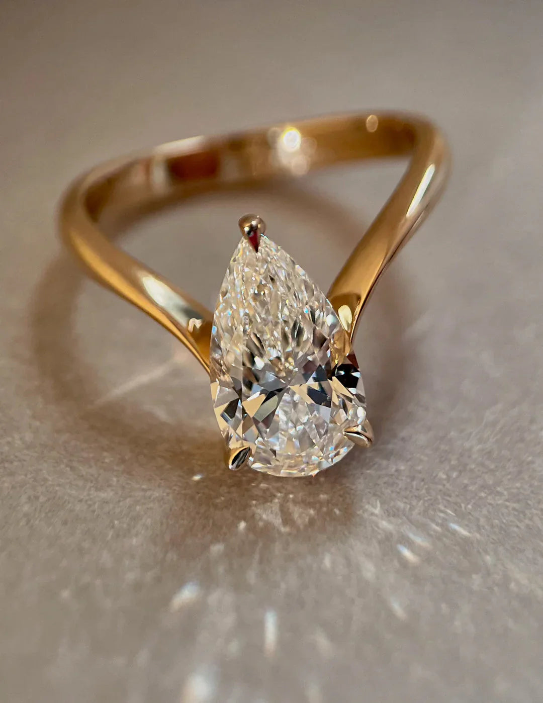 2.0CT Pear Lab Grown Diamond Unique Ring With Open Cuff Band