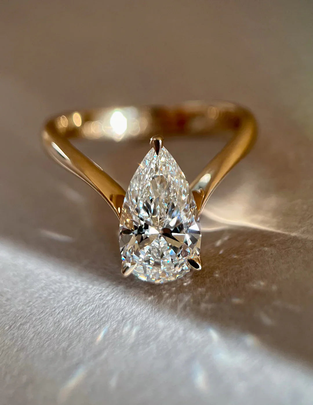 2.0CT Pear Lab Grown Diamond Unique Ring With Open Cuff Band