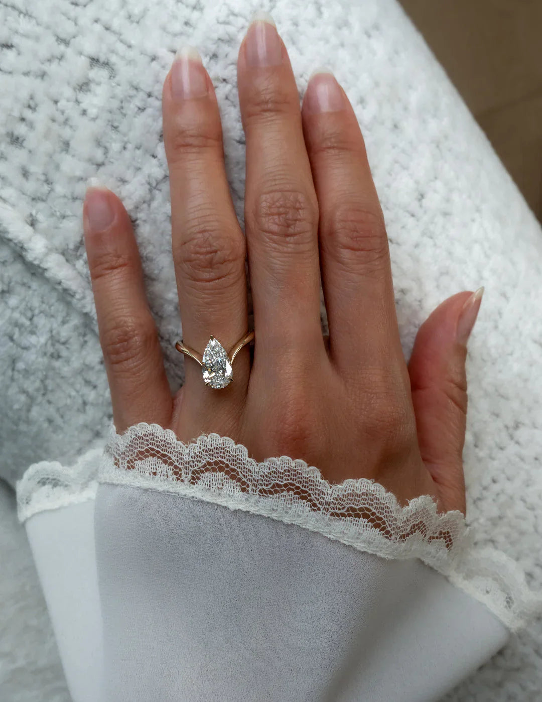 2.0CT Pear Lab Grown Diamond Unique Ring With Open Cuff Band