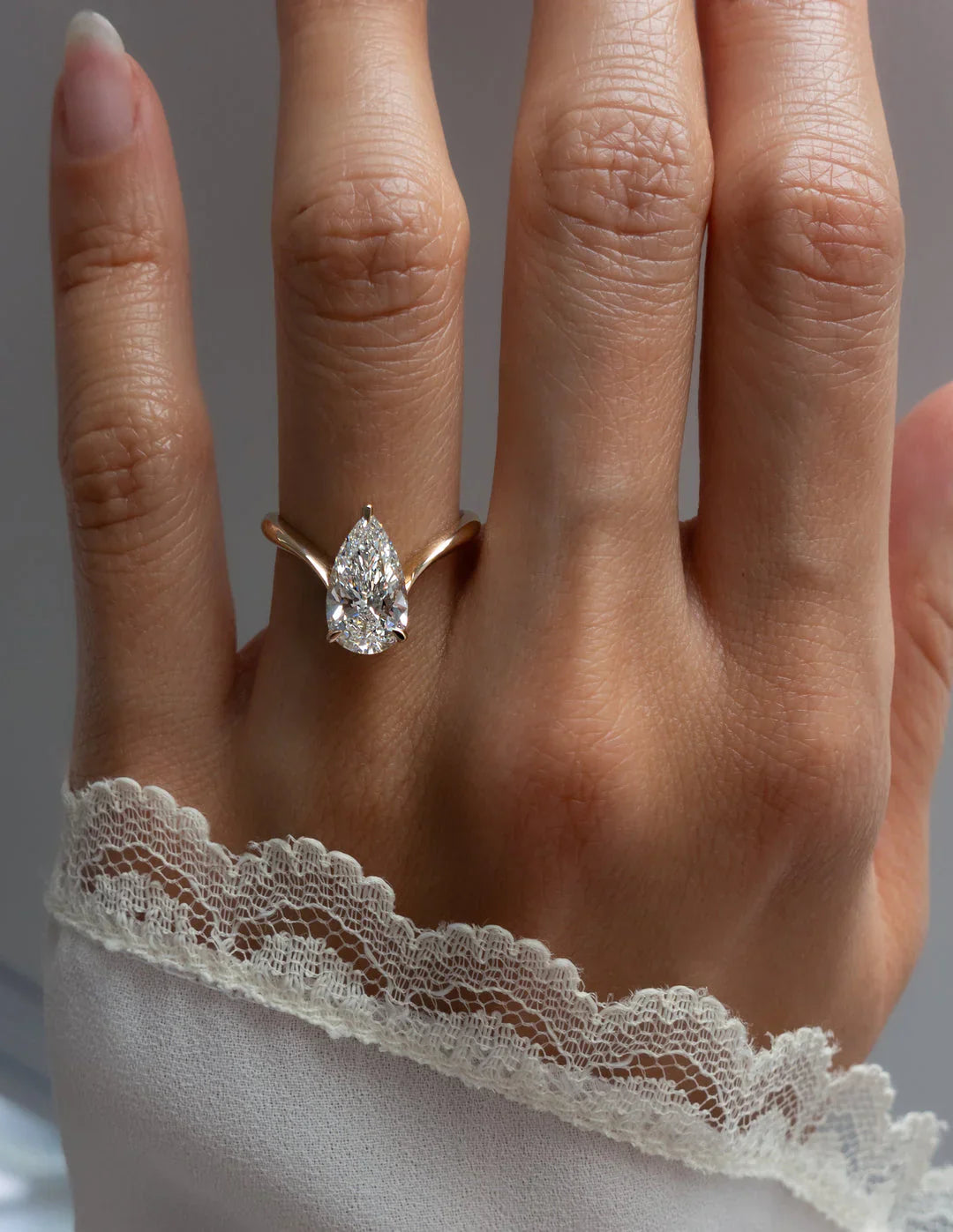 2.0CT Pear Lab Grown Diamond Unique Ring With Open Cuff Band