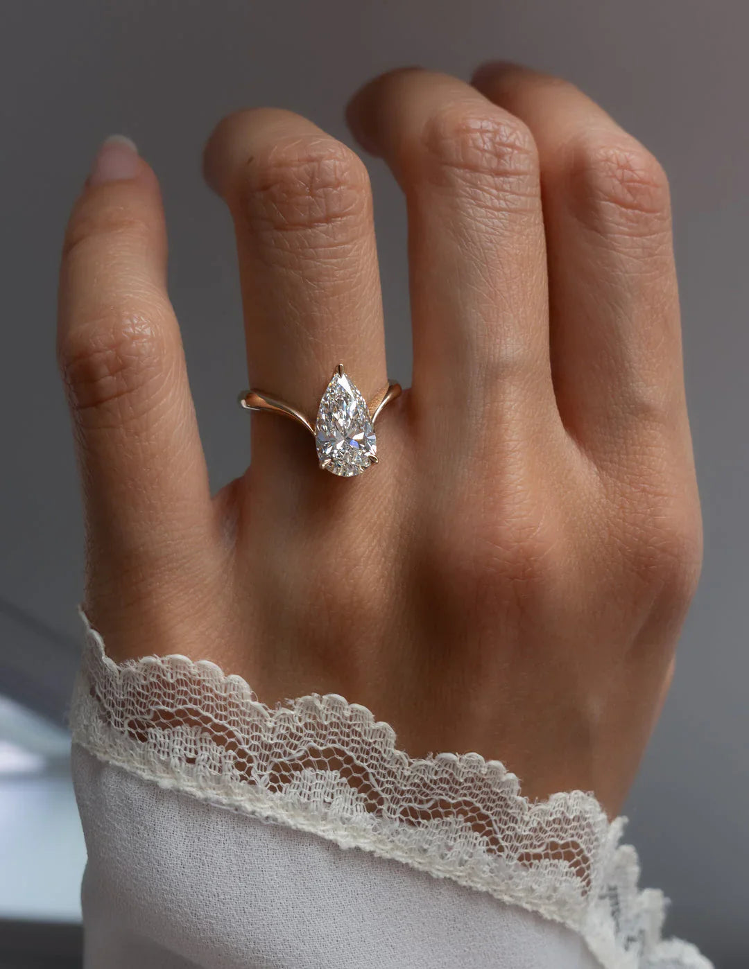 2.0CT Pear Lab Grown Diamond Unique Ring With Open Cuff Band
