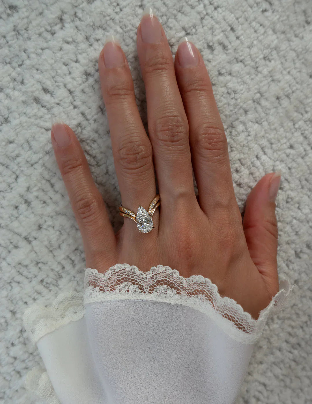 2.0CT Pear Lab Grown Diamond Unique Ring With Open Cuff Band
