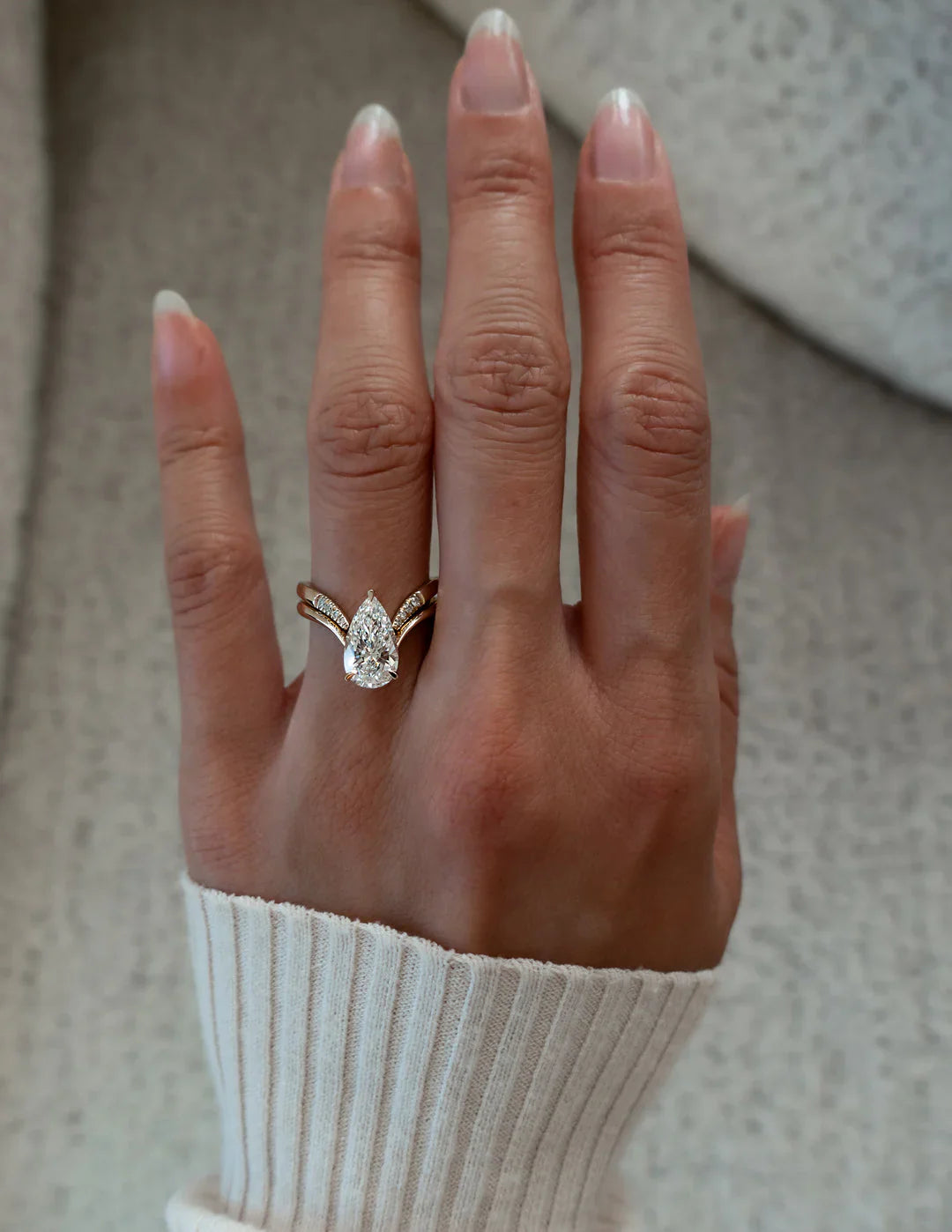 2.0CT Pear Lab Grown Diamond Unique Ring With Open Cuff Band