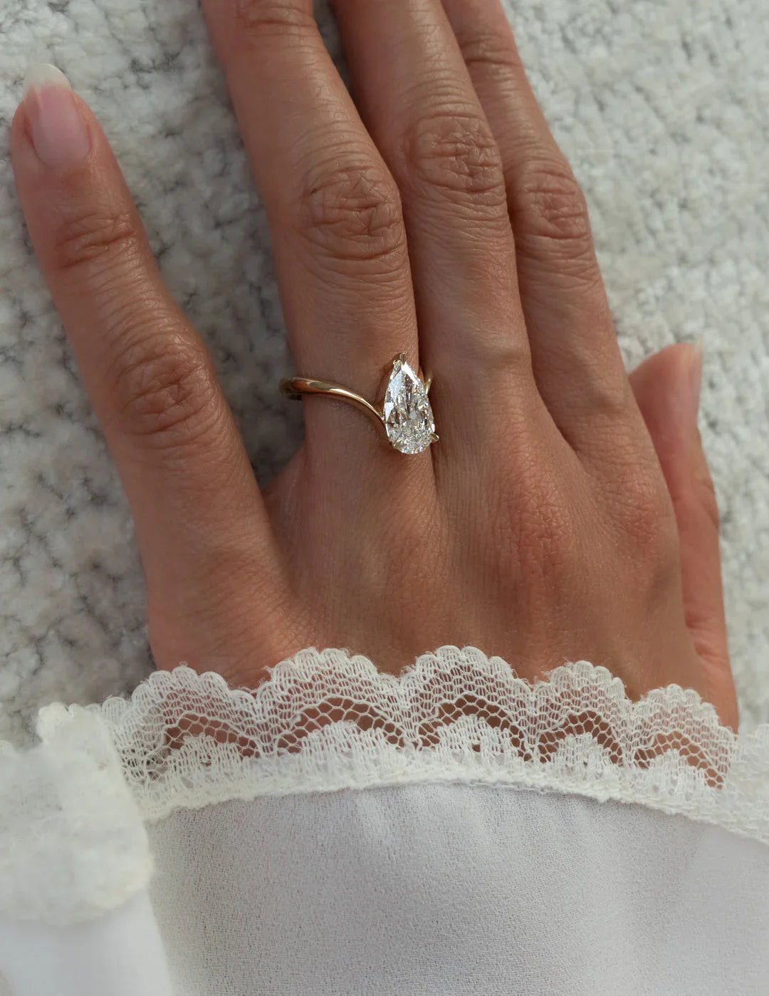 2.0CT Pear Lab Grown Diamond Unique Ring With Open Cuff Band