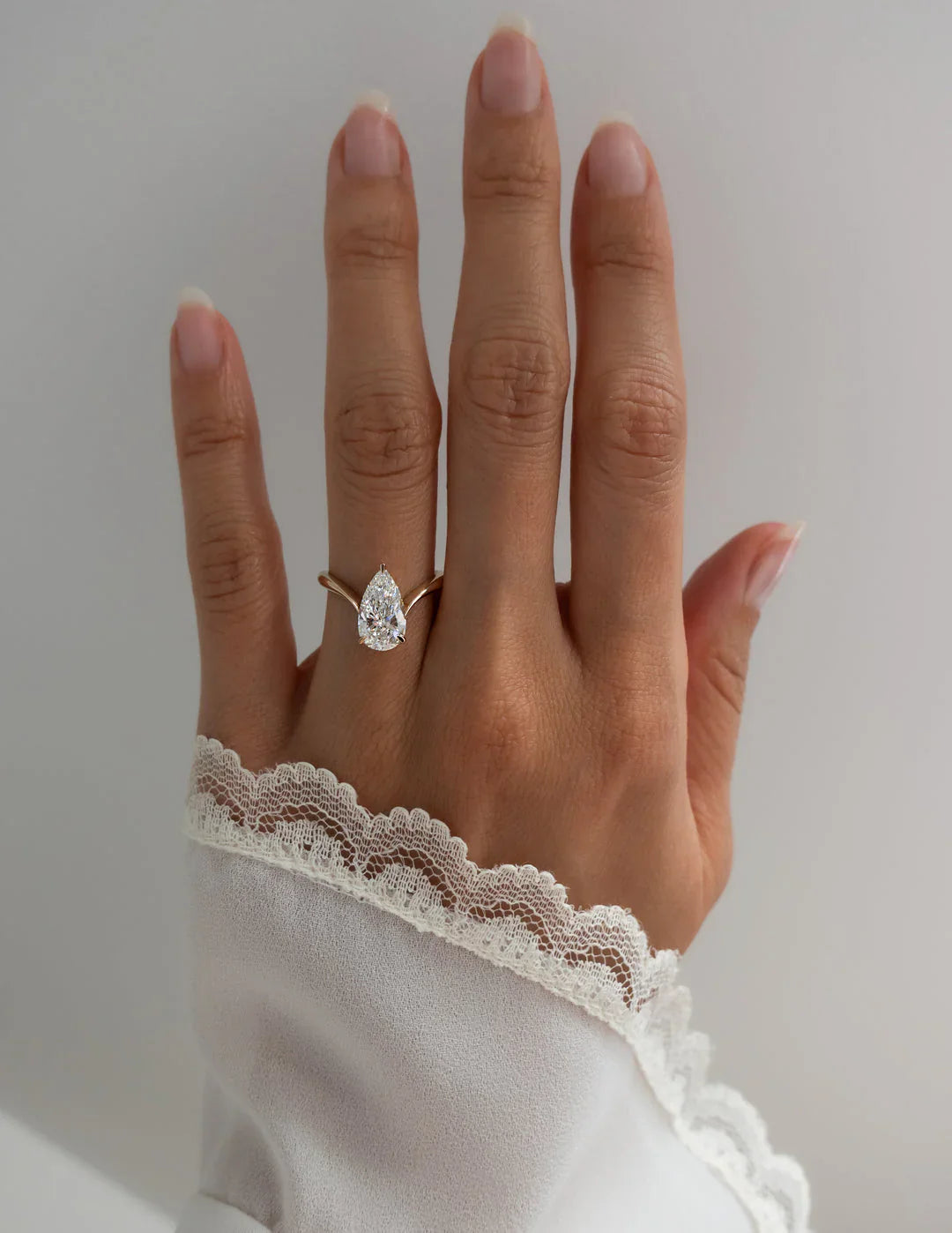2.0CT Pear Lab Grown Diamond Unique Ring With Open Cuff Band
