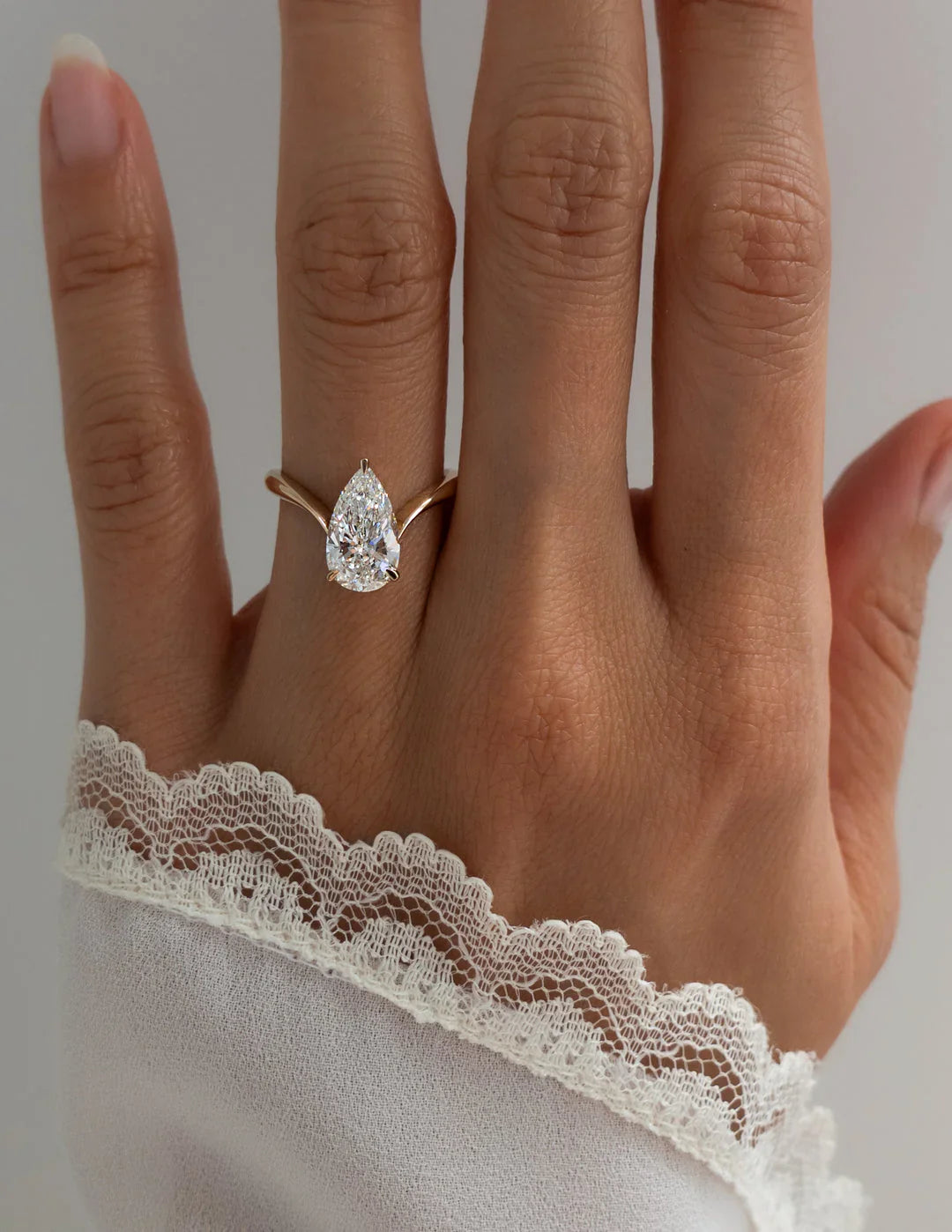 2.0CT Pear Lab Grown Diamond Unique Ring With Open Cuff Band