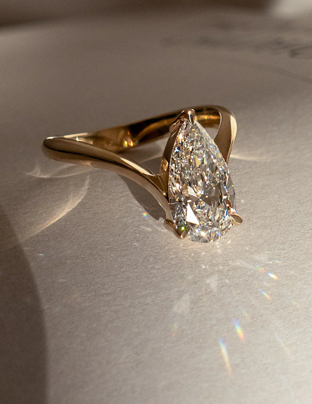 2.0CT Pear Lab Grown Diamond Unique Ring With Band
