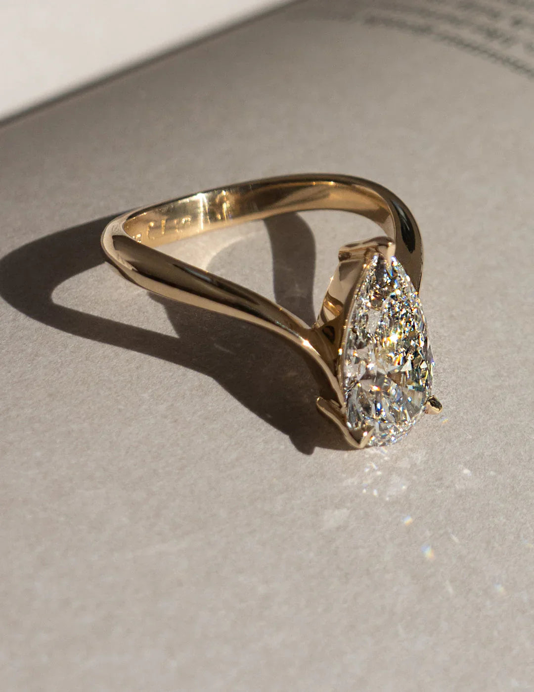 2.0CT Pear Lab Grown Diamond Unique Ring With Open Cuff Band