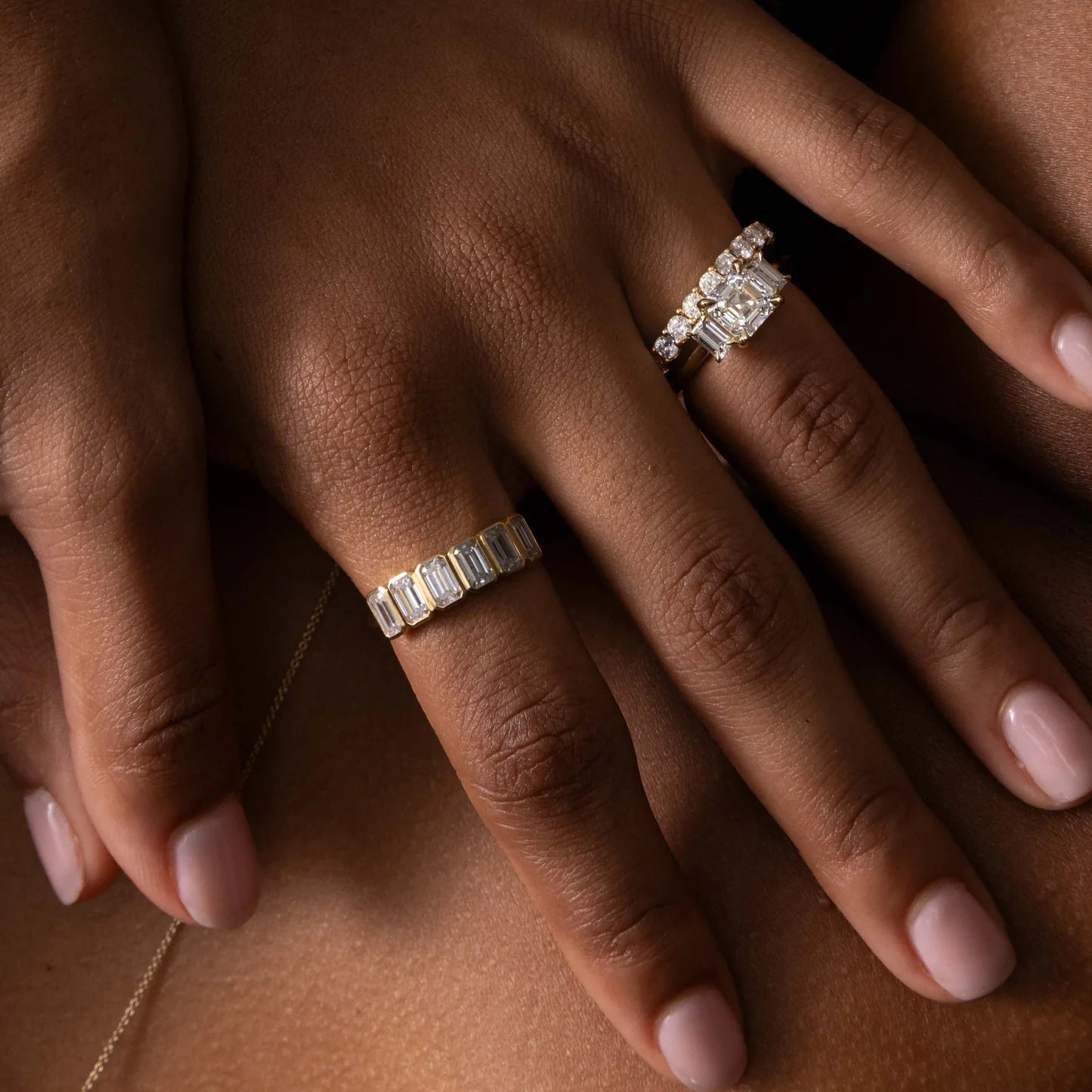 Emerald Cut Lab Grown Diamond Bezel Wedding Band