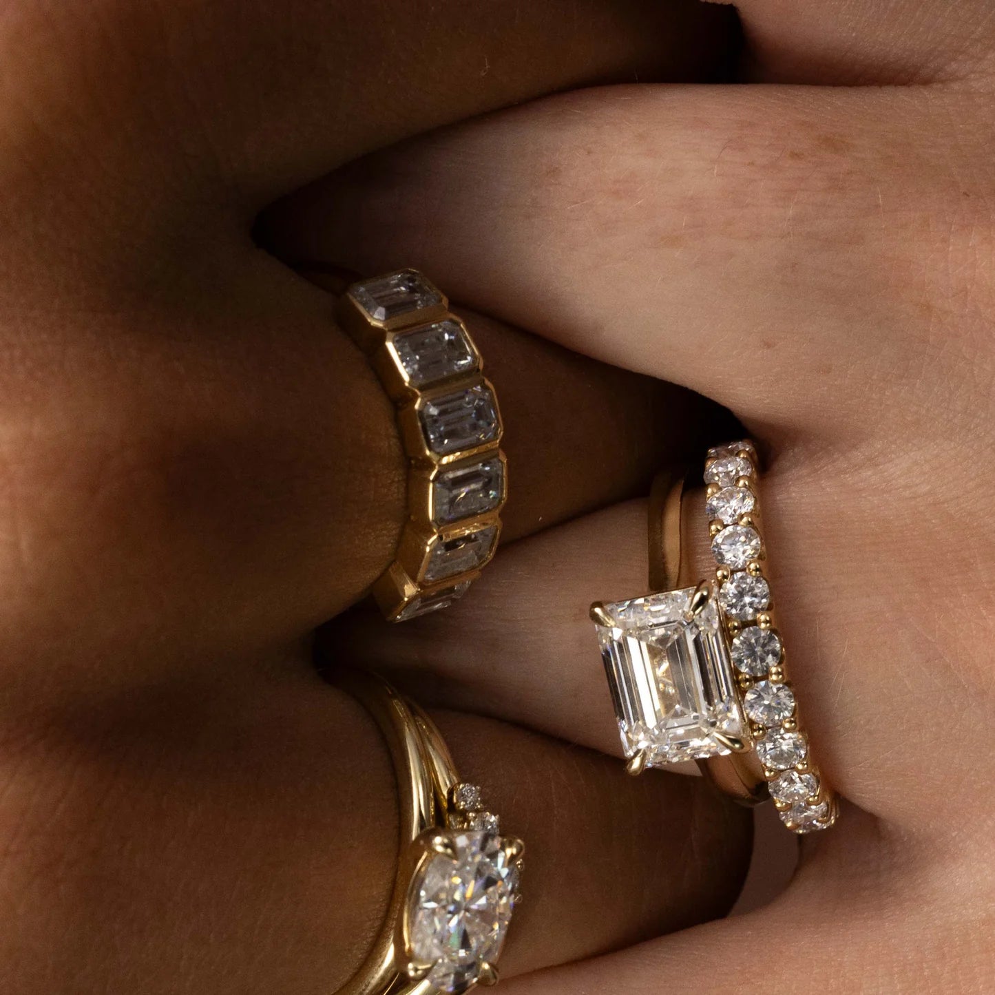 Emerald Cut Lab Grown Diamond Bezel Wedding Band